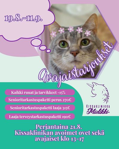 Perjantaina 21.8 juhlitaan Kissaklinikka Mielikin avajaisia ...